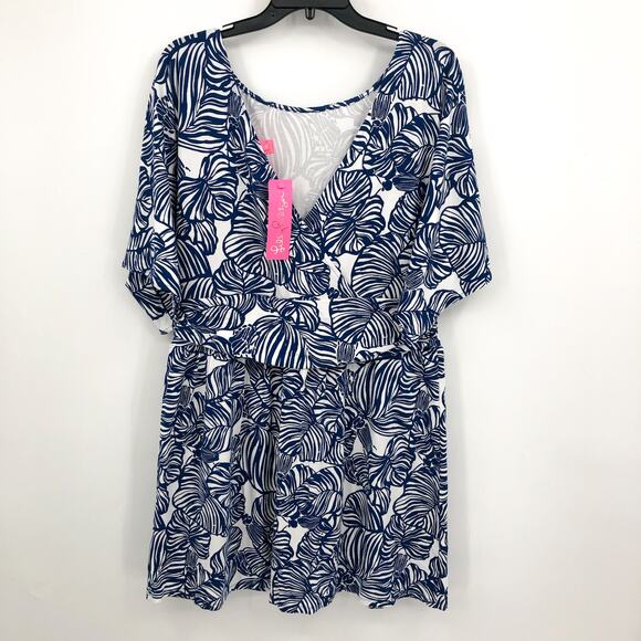 LILLY PULITZER Women's Parigi Romper XL Blue Aegean Navy Beach Path Print NWT - Picture 7 of 14